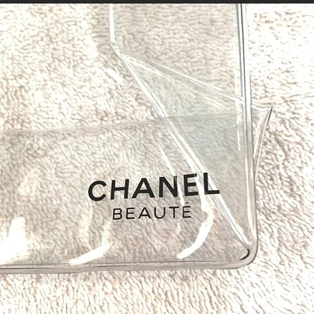 Chanel Clear Vinyl Tote Beaute Bag Black Top Handles Stadium See-through 10x7 In